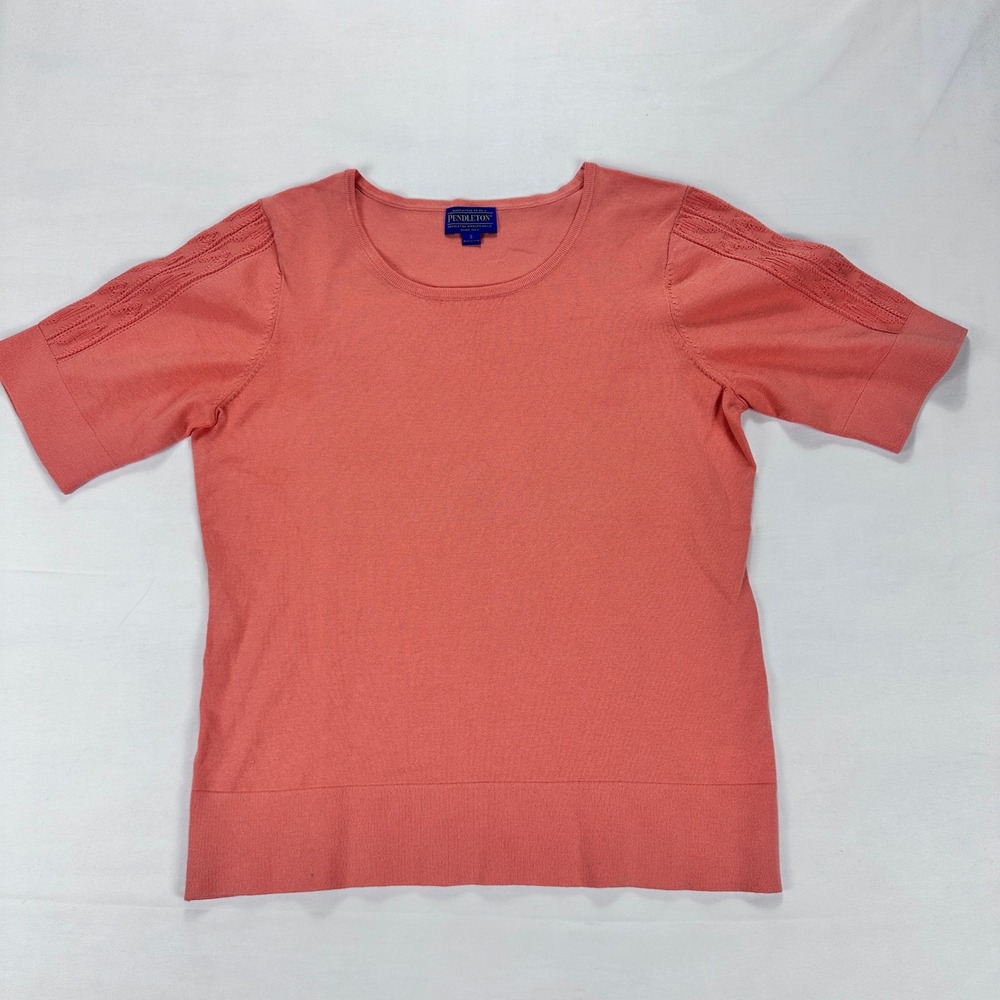 Pendleton Silk Blend Short Sleeve Sweater Coral Textured Shoulder Knit Women S